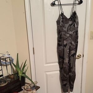 River Island Black and Gray Camouflage Jumpsuit